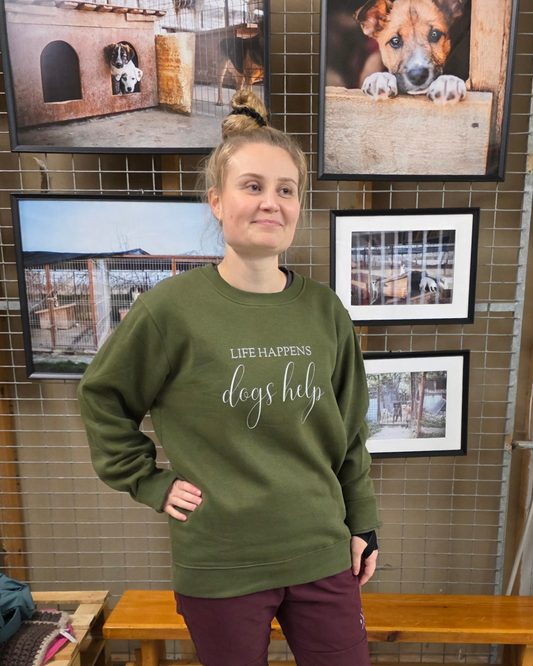 Collegepaita - Life Happens, Dogs Help, vihreä